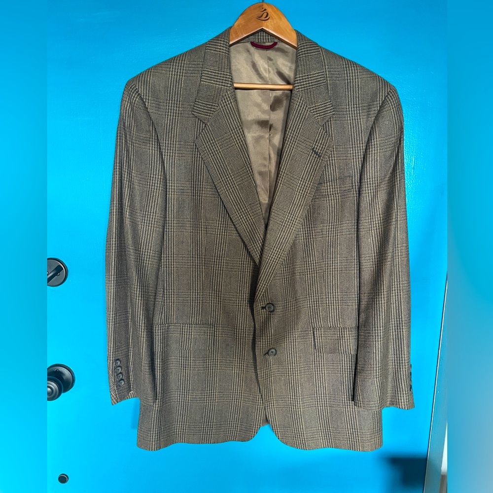 Hart Schaffner & Marx Tan Blue Sport Coat with Notch Lapel - SZ 44 R.